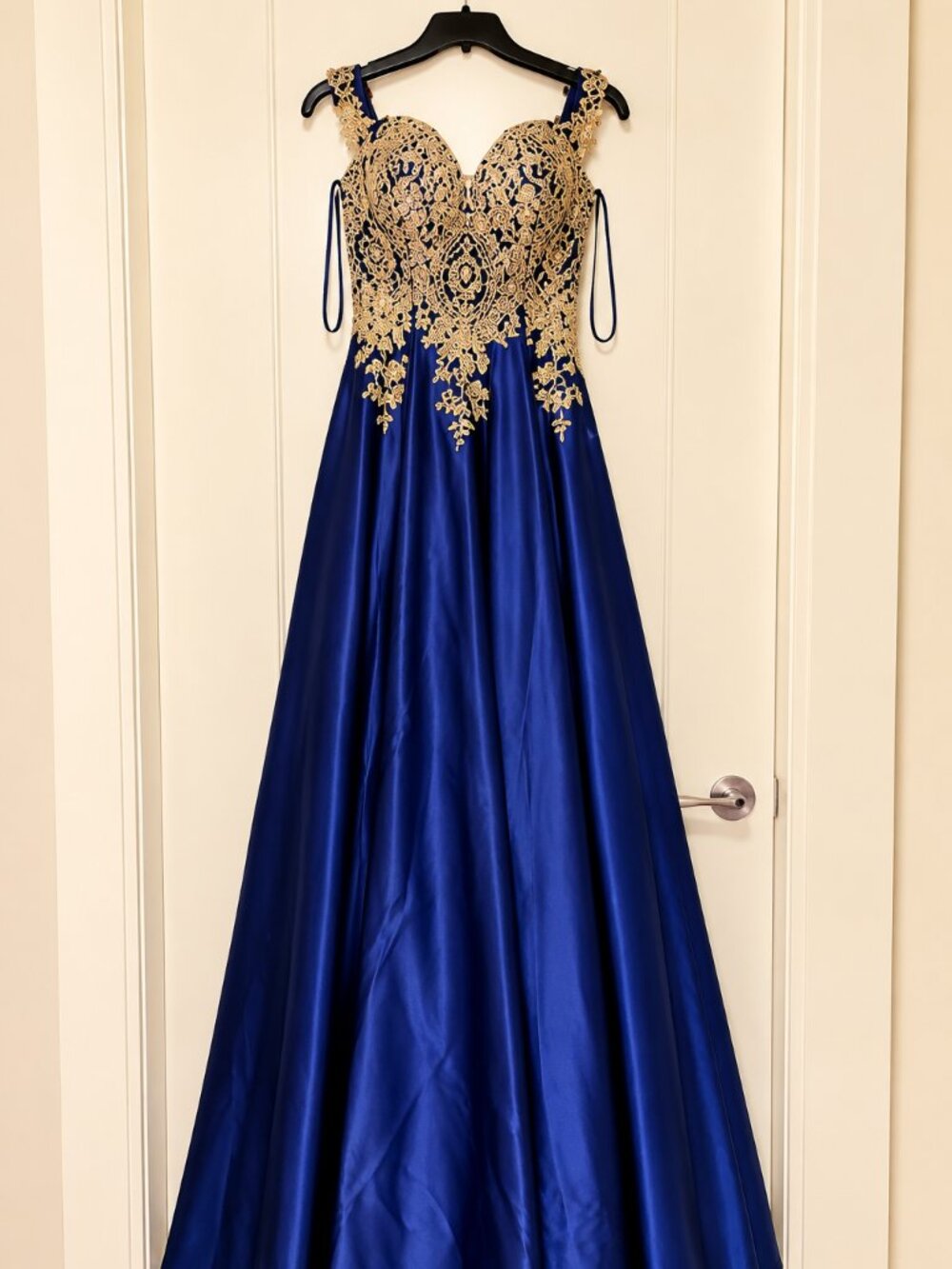 Eureka Navy Blue Gold Beaded Corset Prom Dress Evening Gown XS 9027